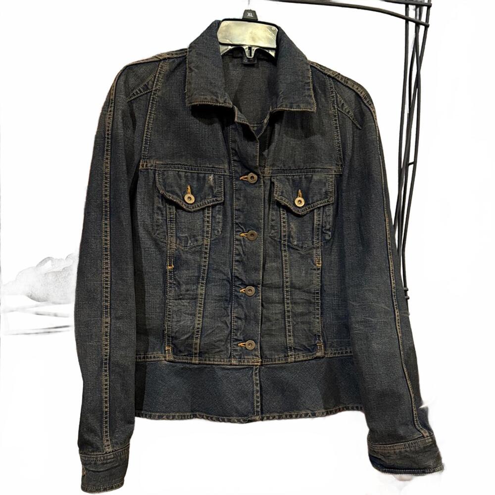 DKNY Dark Gray Distressed Denim Jacket